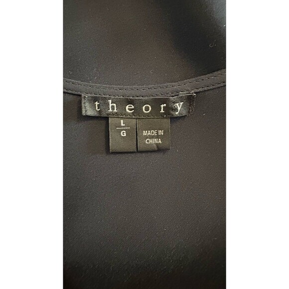 Theory Trent 100% Silk Black V-Neck Front Pleat Blouse Top Size Large Georgette - Picture 3 of 10